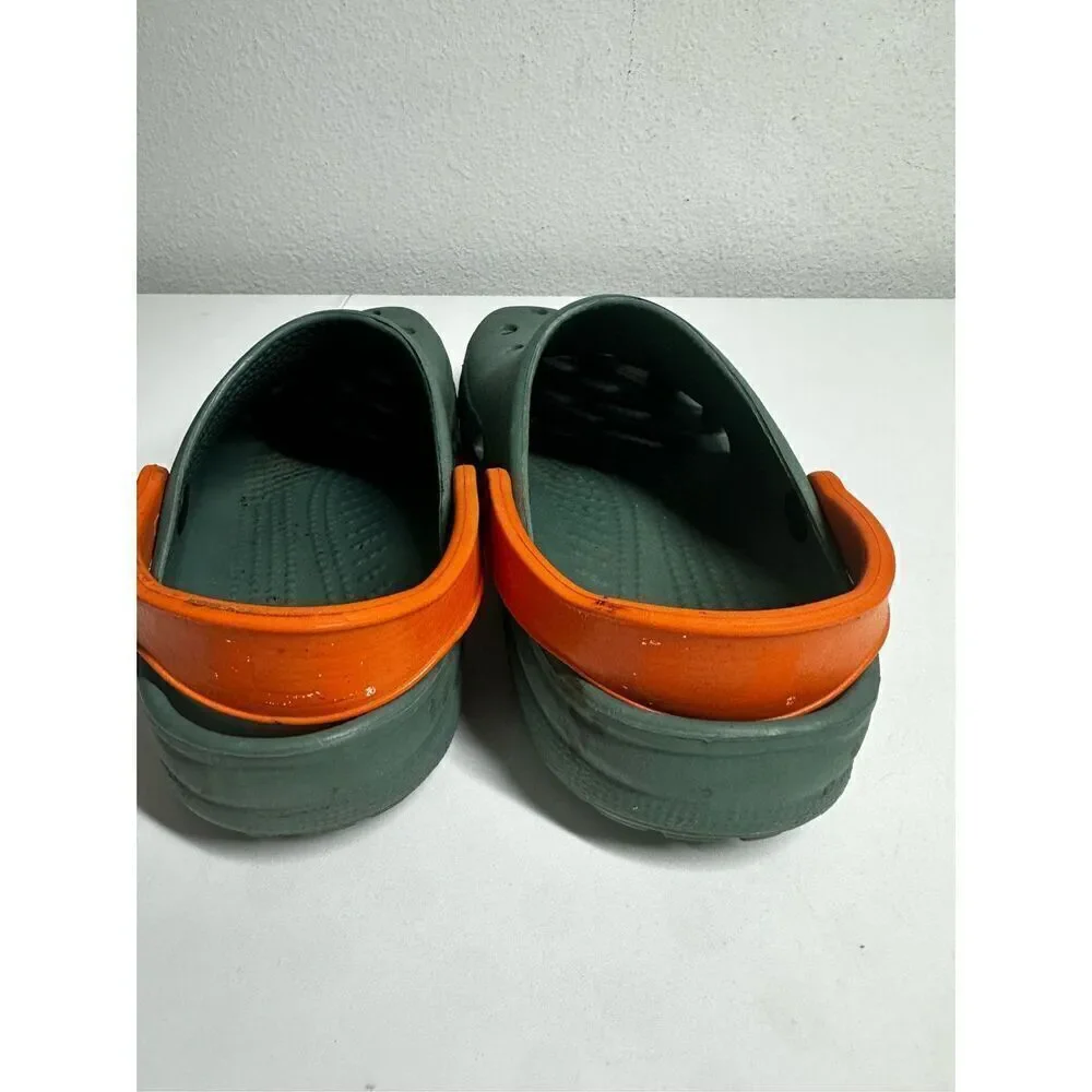 UNIVERSITY OF MIAMI CROCS SHOES Men’s Sz 8/W Sz 10 Green Orange See Description